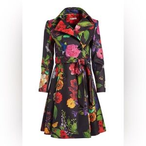 Alice + Olivia Leila Botanical Fit-and-Flare Coat Medium Butterflies Flowers